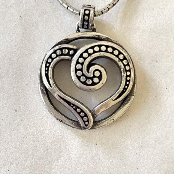 Vintage Sculpted Swirl Heart Pendant in Antiqued Silver by Brighton | RETIRED - Picture 2 of 4